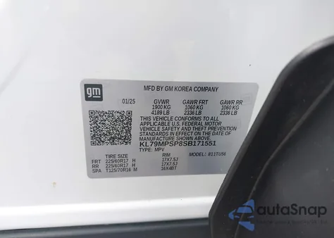 2025 Chevrolet Trailblazer Fwd Lt from USA, damaged, VIN KL79MPSP8SB171551